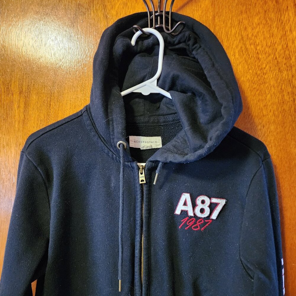 Women's Small Aeropostale A87 1987 Black Fleece Lined Full Zip Hoodie